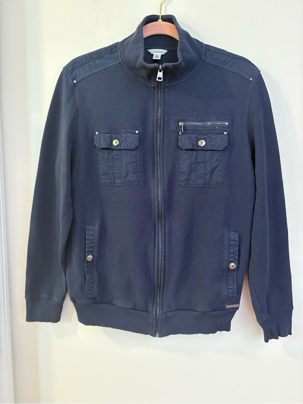 186.Calvin Klein Men's Navy Zip-Up Shirt Jacketptp21”L25”